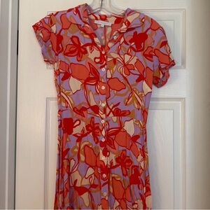 Olivaceous Red and Purple Floral Midi Dress